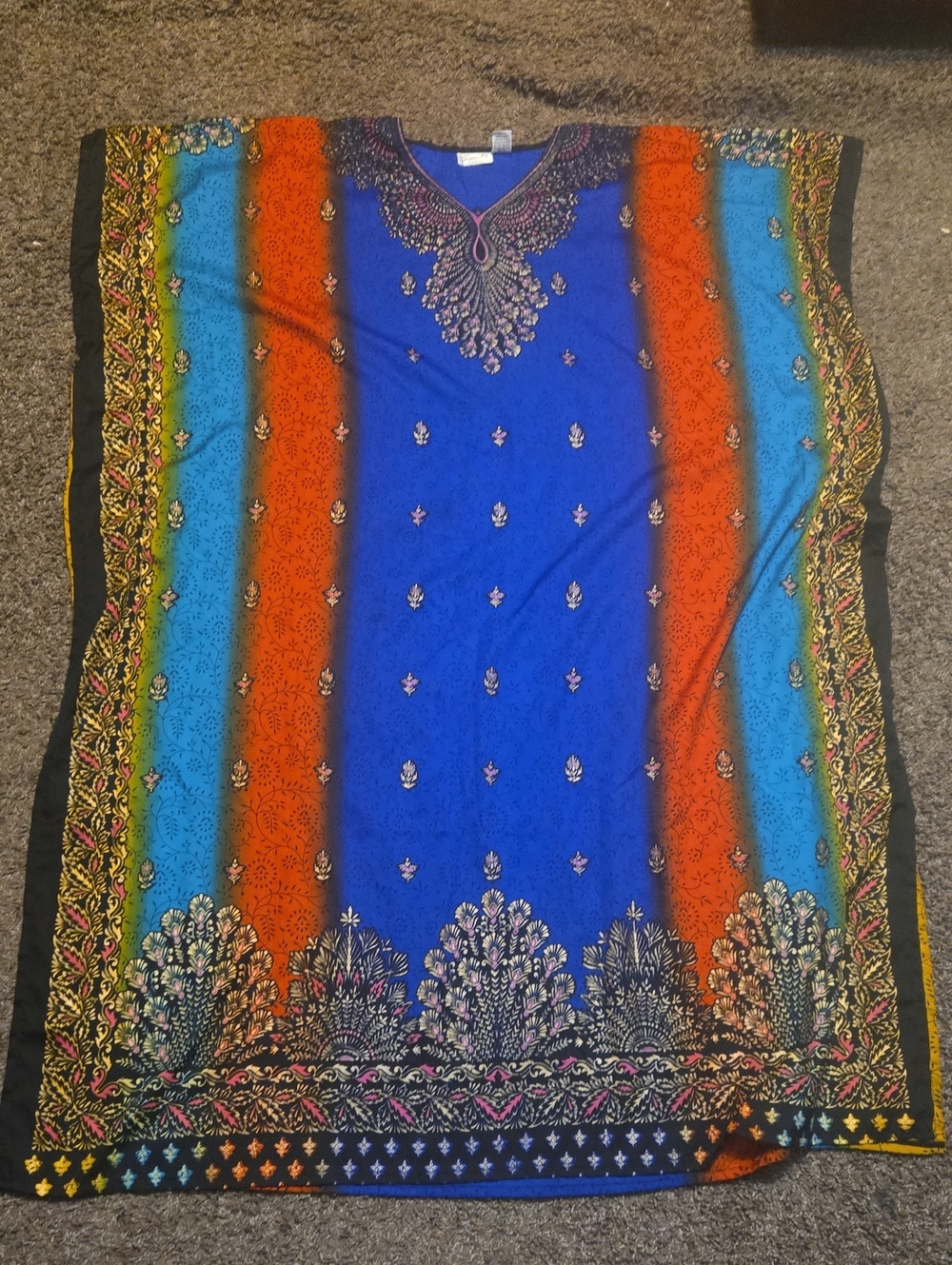 Bright Blue Multicolor Embroidered Kaftan Dress One Size